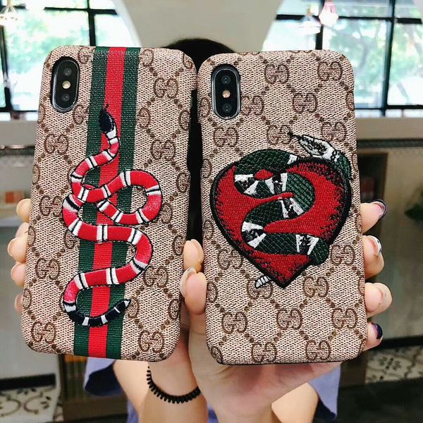 

2019 Snake Embroidery Smartphone Case for IPhone X 8 7 6 Plus Fashion Back Skin Shell Cover English Logo for IPhoneX XS Max XR