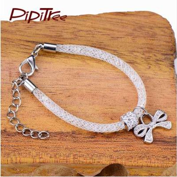 

lovely bow white mesh charm bracelets bangles cute resin crystal children bracelet for kids girls gift fashion jewelry, Black