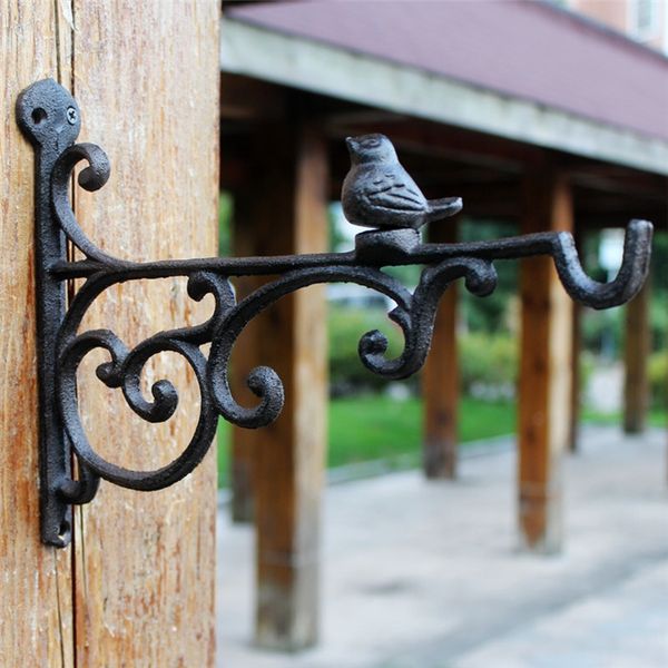 4 Pezzi Staffa per Uccelli in Ghisa Gancio per Montaggio a Parete per Piante da Giardino Cesto di Fiori Vaso Gabbia per Uccelli Lanterna da Appendere Oggetto Antico Vintage Marrone Decorazione Domestica