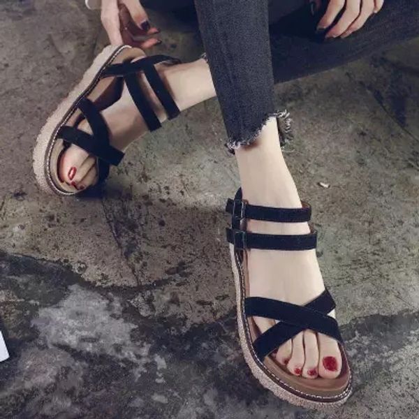 

sandals female summer 2018 new korean fashion simple student wild women's shoes sandals women's tide, Black