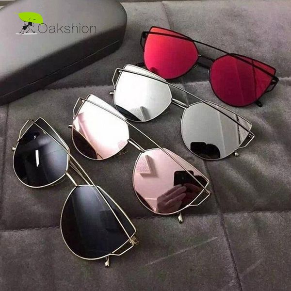 

2017 new fashion cat eye sunglasses women brand designer mirrored flat lens rose gold vintage cateye sun glasses for women, White;black
