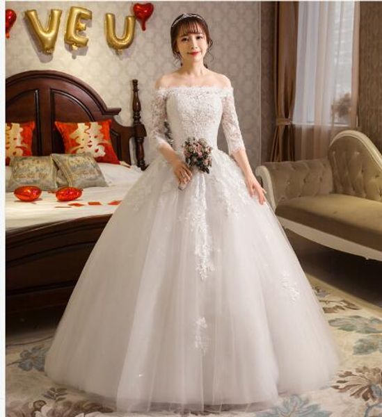 100% foto reali Nuovo arrivo moda pizzo 3D fiori paillettes abito da sposa 2018 mezza manica bianca principessa vestido de noiva