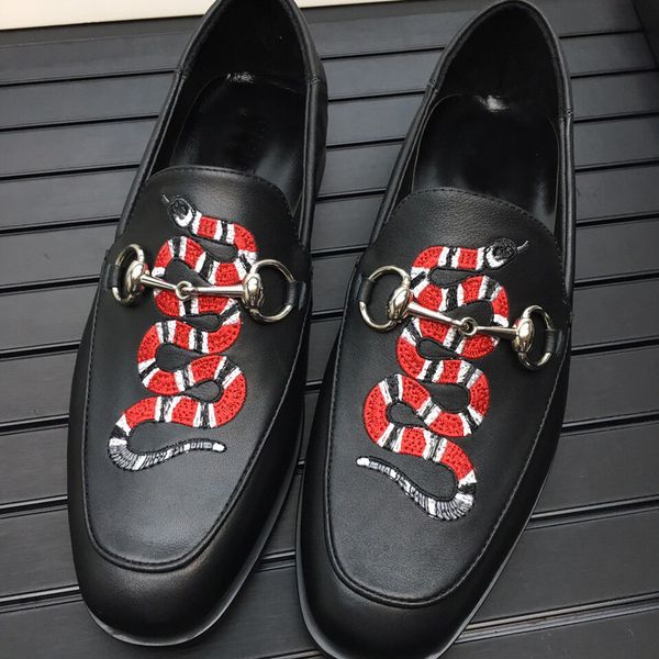 

original box] new fashion men snake business dress loafers drive cow leather slip-on shoes made in italy size 38-45, Black