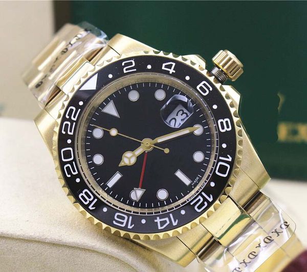 

watch + original box asia 2813 movement 40mm black ceramic bezel 18 k gold gmt 116718 16718 mechanical automatic mens watches, Slivery;brown