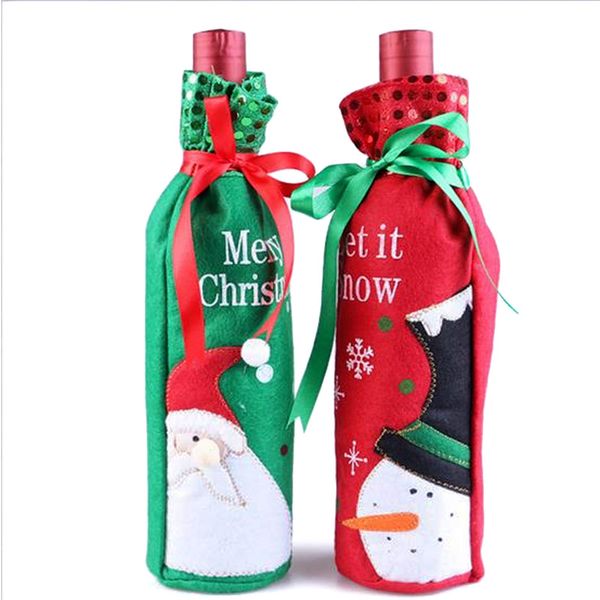 

wine bottle cover bags christmas dinner table home party decors santa claus #91783