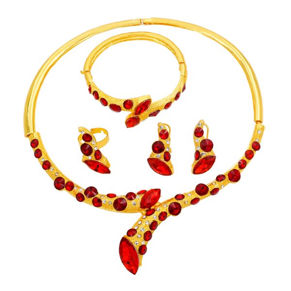 

italian fashion luxury 24 gold jewelry sets red crystal necklace bracelet ring milan charm bride earrings accessories jewelry, Silver