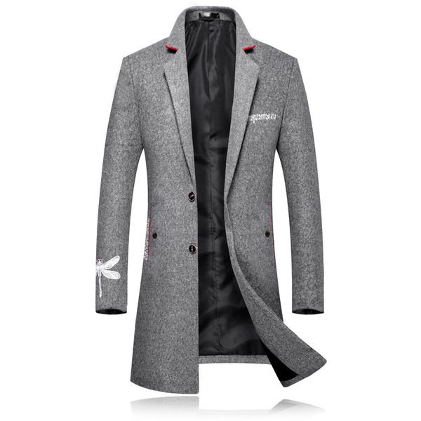 

embroidery long coats mens winter 2018 kaban erkek mens wool coats slim fit grey abrigo lana hombre british clothing black