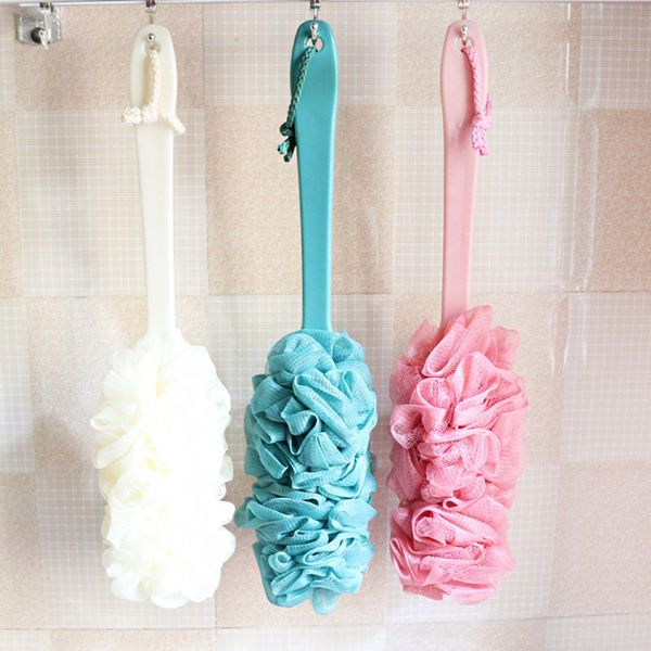 

1pc new long handle plastic hanging soft mesh back body bath shower scrubber brush sponge for dry brushing spa droship 23jul 5