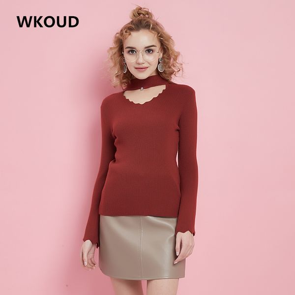 

wkoud 2018 spring sweater for women fashion diamond v-neck flare sleeve knitted pullover female solid thin skinny sweaters h1009, White;black