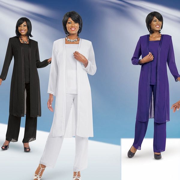 

selling mother of the bride dresses three pieces jacket long sleeve mother of the bride pant suits chiffon plus size prom dress, Black;red