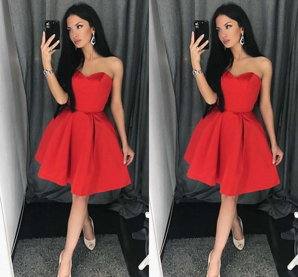

red satin short prom dresses simple sweetheart ruffles knee length short mini party dresses evening gowns zipper up, Black