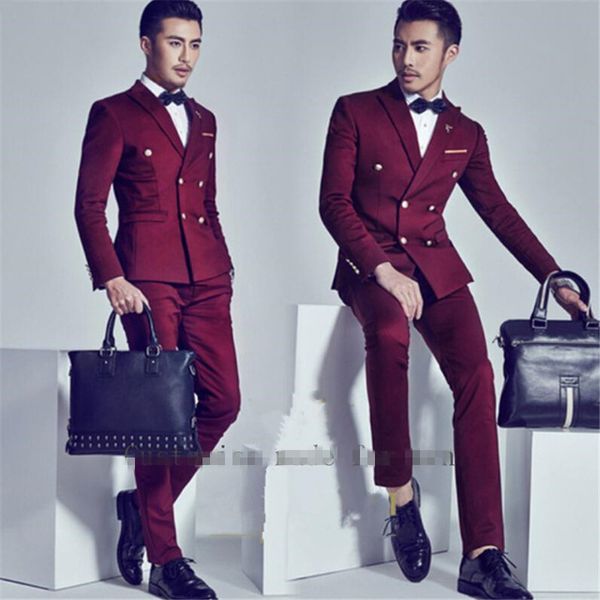 

new double breasted wine red men suit terno groom tuxedos groomsmen wedding blazer for man 2pieces ( jacket+pants+vest+tie, White;black