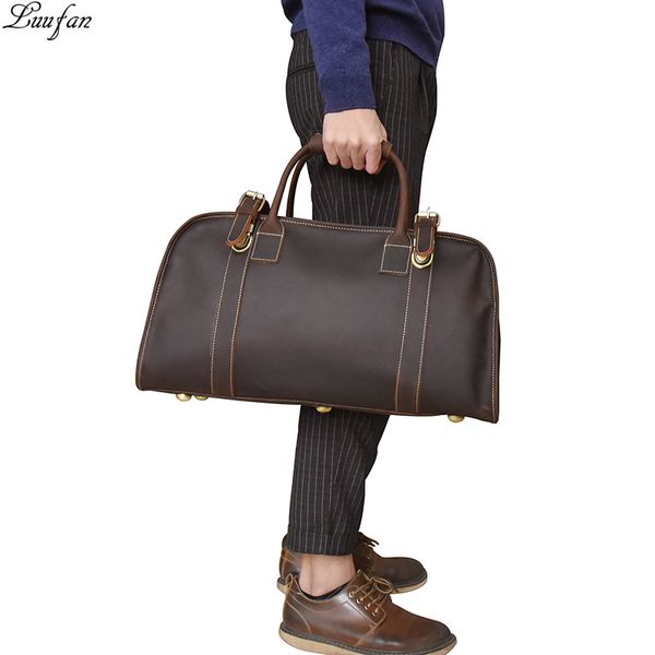 

vintage men travel bag crazy horse genuine leather big travel duffel male carry on luggage weekend bag man large shoulder