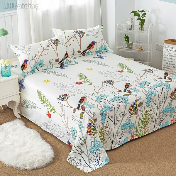 

floral birds bed sheet 100% cotton mattress protector cover flat sheet 1 piece soft bedspread twin full queen king size