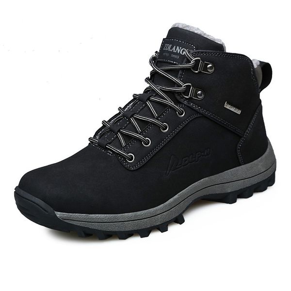 

plus size 40-48 hiking shoes for men winter snow boots fur warm ankle boots outdoor comfort trekking sneakers sports shoes men, Black