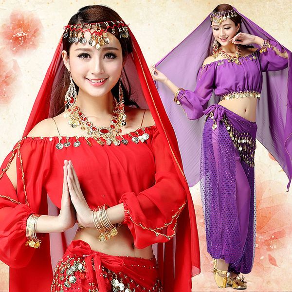 

women costume for dance bollywood women's belly dance belly bollywood dress costumes for adults, Black;red