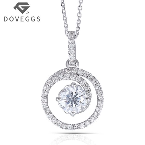 

doveggs solid 14k white gold 585 6.5mm 1 f color moissanite round brilliant halo pendant necklace for women ing, Silver