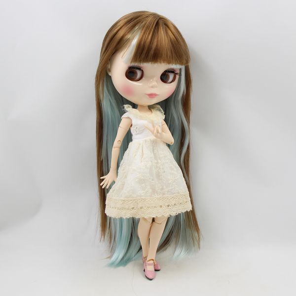

blyth joint doll factory 280bl0222/6909 fresh new mixed color soft straight hair for girl present diy white skin