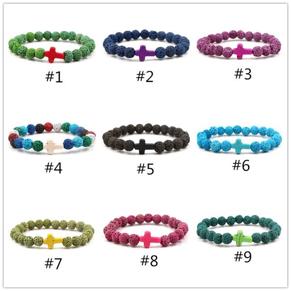 

мода 8 мм черный лавовый камень бусины крест очарование браслет эфирное масло духи диффузор браслеты йоги ювелирные изделия, Black