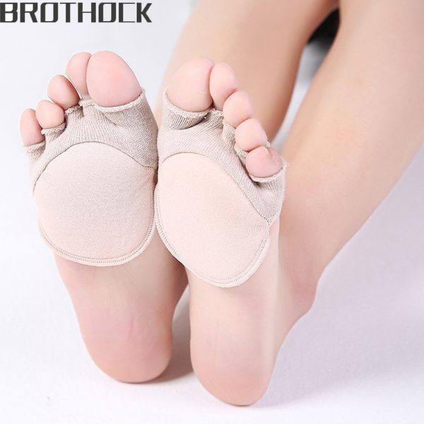 

brothock five finger socks female cotton summer thin invisible high heels short half palm socks shallow mouth boat toe, Black