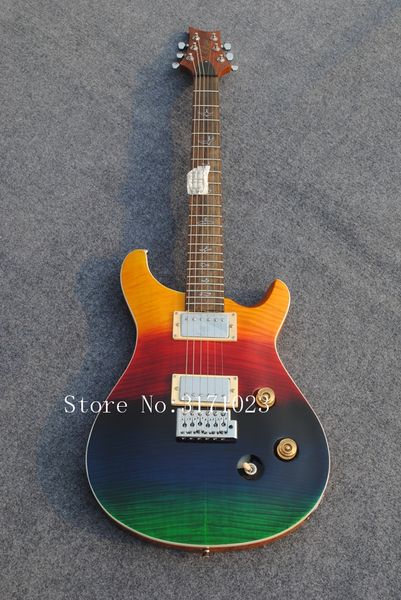 Negozio di chitarre personalizzate, chitarra Paul Smith color arcobaleno, vernice coreana in legno al 100%, chitarra elettrica a 6 corde per mano destra