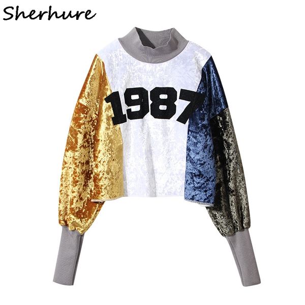 

2018 new harajuku crop hoodie spring women velvet long sleeve sweatshirts female womem hoodies pullover jumper top, Black