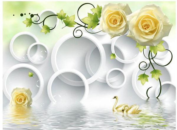 

custom p wallpaper 3d stereo fresh yellow rose green vine circle 3d tv background wall art mural for living room large painting home de