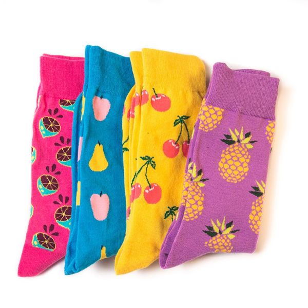 

new stockings explosion models fruit pattern men and women cycling socks sports casual fruit hit color tube, Black