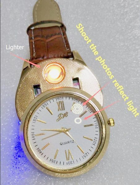 

1pcs 2017 new lighter watches men's quartz wristwatches usb charging f880 sports watches windproof flameless cigarette lighter, Slivery;brown