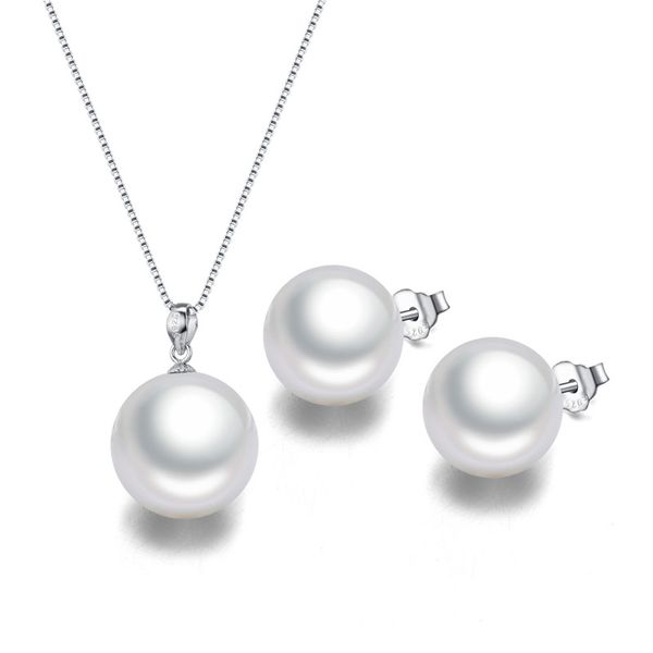 

snh 12mm pendant and earring 925silver jewelry white shell jewelry setpearl, Black