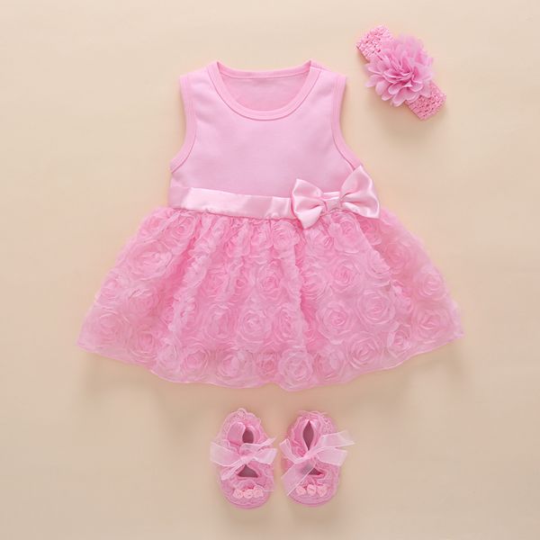 

baby girl 1 year birthday dress pink party bow knot boutique beautiful infant princess dress cute lace flower baby dresses, Red;yellow