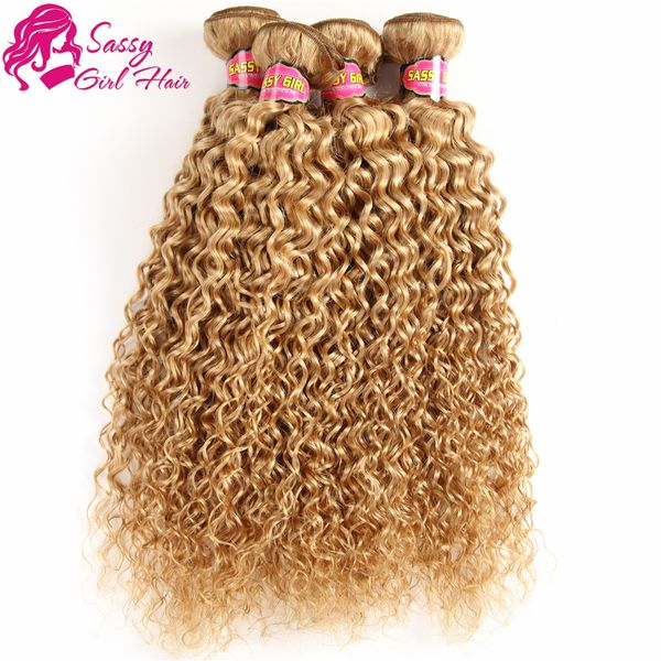Blonde Curly Hair Weave Extensions Brazilian Human Hair 4 Bundles