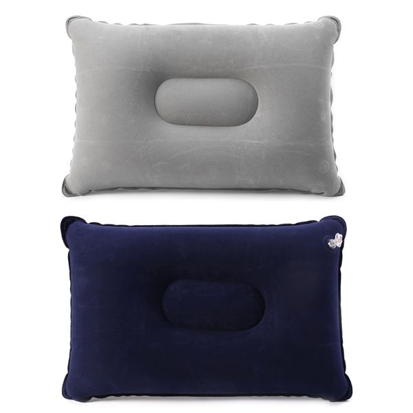 

folding flocking air inflatable pillow camping travel airplane sleep cushion pad high quality