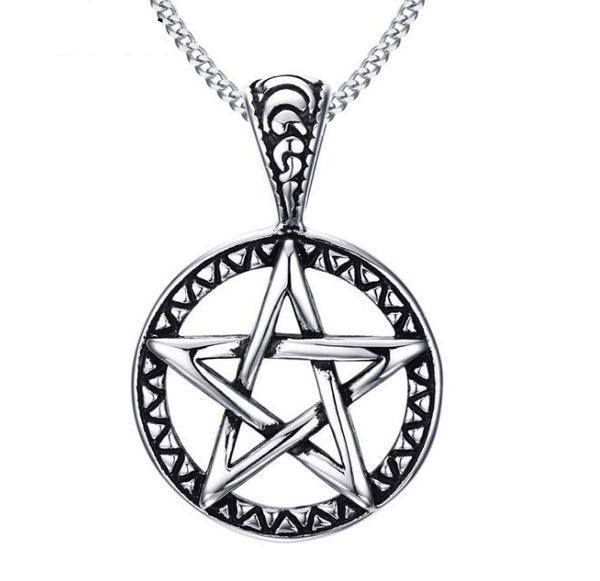 

stainless steel pentagram pendant necklace for men women wiccan jewelry, Silver