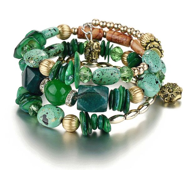 

2018 bohemian multilayer irregular bracelets retro turquoise agate beads natural stone bracelets bangles jewelry gift d571l, Golden;silver