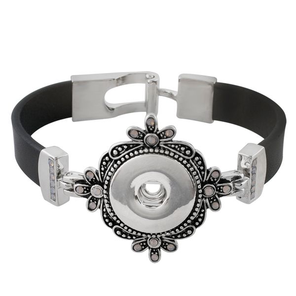 

2018 rhinestone snap button bracelet bangle snap leather bracelet for women fit 18mm buttons jewelry, Golden;silver