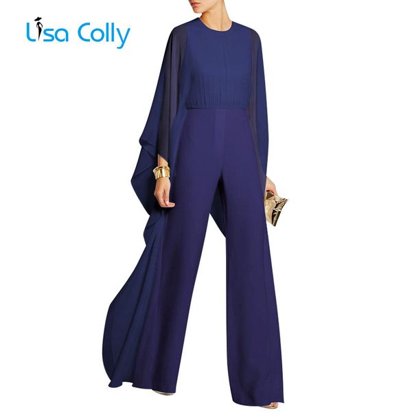 

lisa colly white black jumpsuits for women long sleeve o-neck women summer autumn chiffon jumpsuit long trousers wid leg pants, Black;white