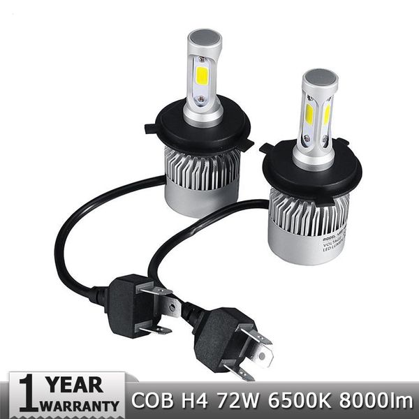

led car headlight h4 hi-lo beam cob auto led headlight bulb 72w 8000lm 6500k headlamp for toyota honda nissan bmw mazda