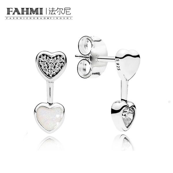 

fahmi 100% sterling silver 1:1 glamour 290750cz hearts of love stud earrings original women wedding fashion jewelry 2018, Black