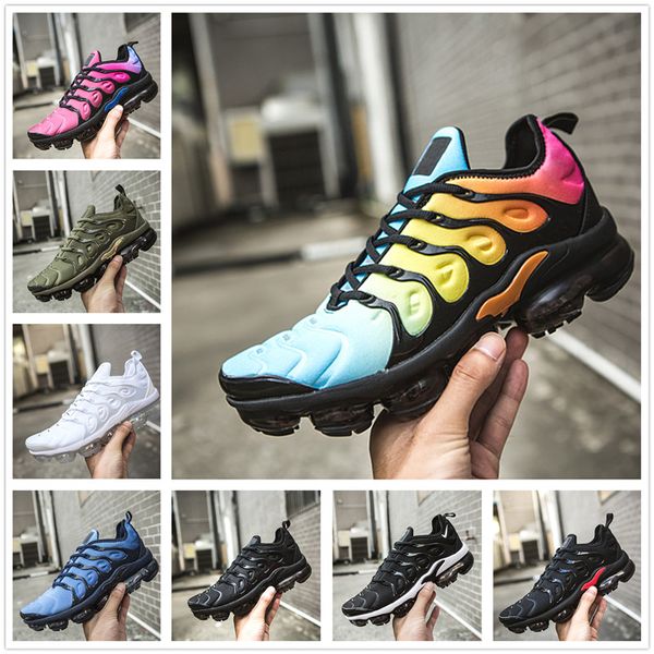 

New Arrivals 2018 NEW vapors TN Plus Olive In Metallic White Silver Colorways Shoes For running Male Shoe Pack Triple Black Mens Shoes