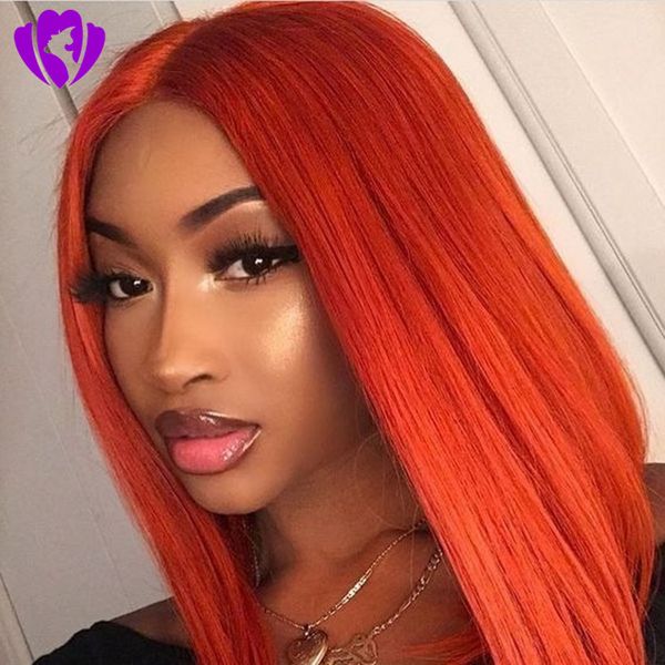 High Quality Middle Part Orange Hair Synthetic Short Lace Front