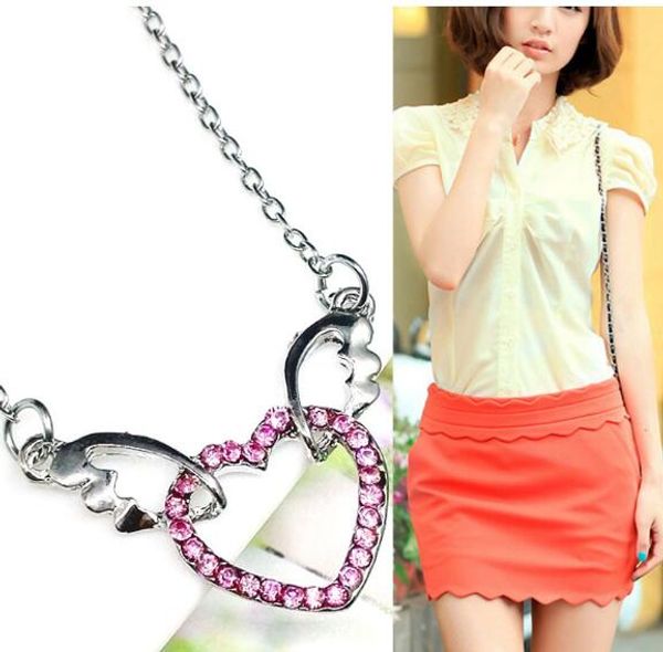 

style selling jewelry angel wings full diamond heart angel wings love necklace sweater chain fashion classic delicate, Silver