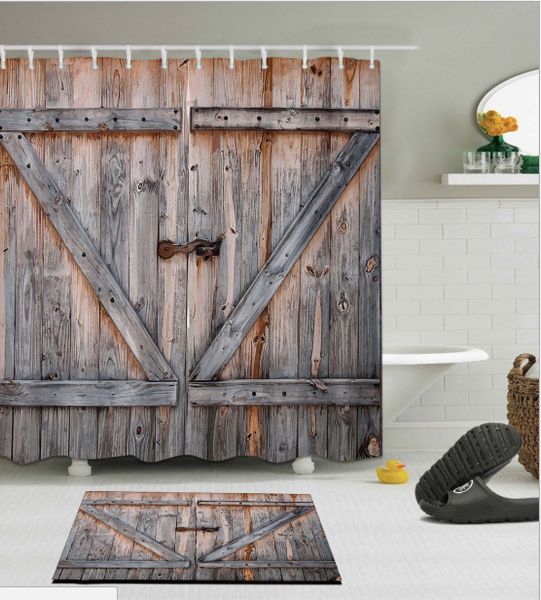 

Ретро старинные деревянные деревянные занавески для душа и мат набор деревянные