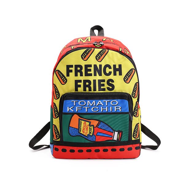 

2018 new fashion harajuku french fries pressurized bottle backpack men's retro spell schoolbag women's travel shoulder bag