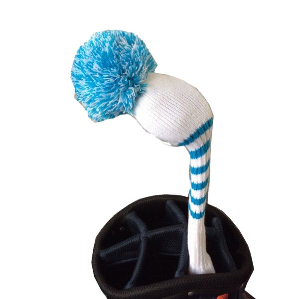

white color with blue stripess golf head cover with number tag #1, fit 460 cc driver wood