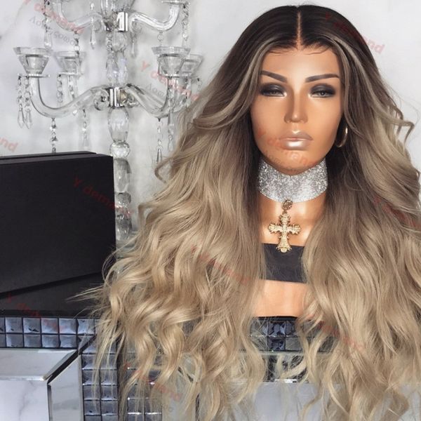

y demand extra long omber synthetic full wig heat resistant wavy wig natural wig, Black
