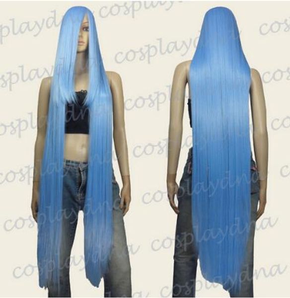 Ücretsiz kargo + + + + WOW perruque Kızlar 50 inç Isıya Dayanıklı Peruk w kadınlar için 22 inç Ekstra uzun Bang Bebek Mavi Cosplay peruk