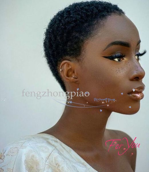 

human real hair short pixie cut wigs peruvian full hair glueless lace wig african american short bob wigs, Black;brown