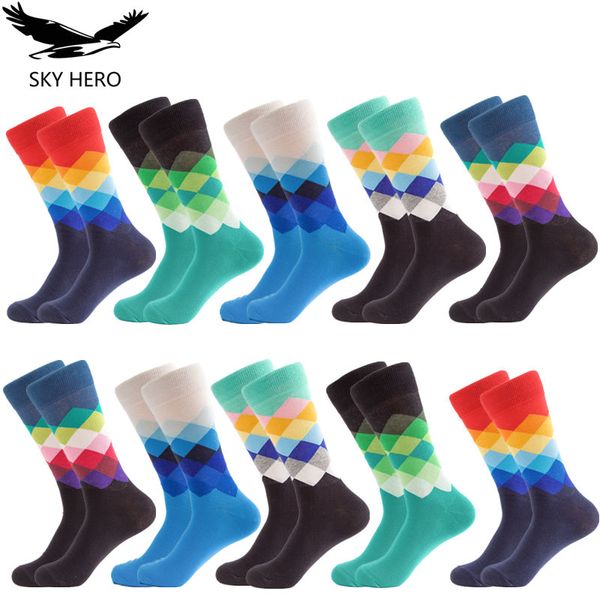 

10 pairs/lot men's funny colorful combed cotton socks red argyle dozen pack casual happy socks dress wedding, Black