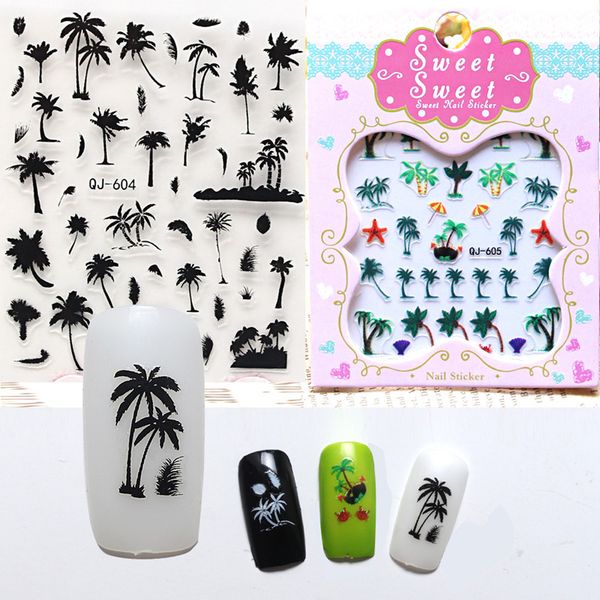 

nail art 3d coconut trees stickers nail island style mixed color self-adhesive beauty nails decorations decals nails stickers, Black